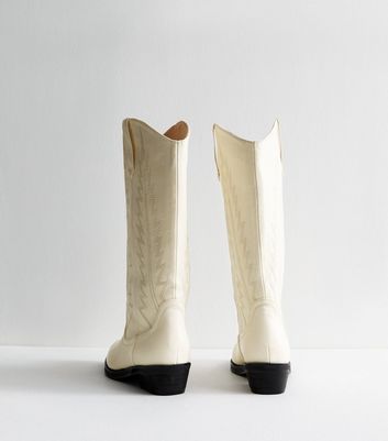 Public Desire White Koboi Faux Leather Stitch Detail Boots