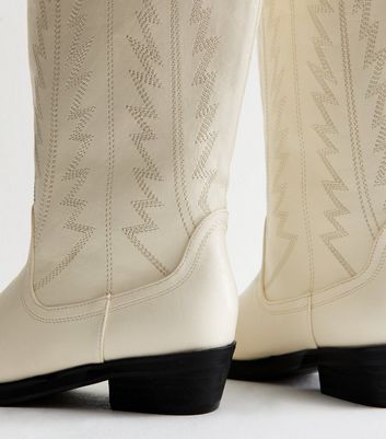 Public Desire White Koboi Faux Leather Stitch Detail Boots