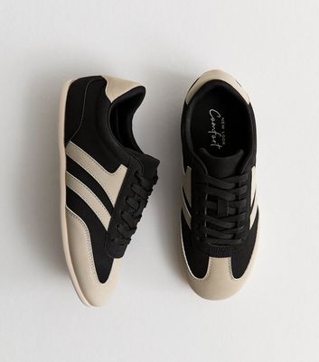 Black Contrast Panel Faux Suede Slim Sole Trainers