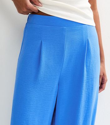 Blue Pleated Front Wide Leg Trousers