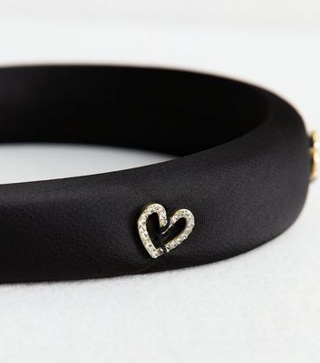 Black Diamanté Heart Padded Headband