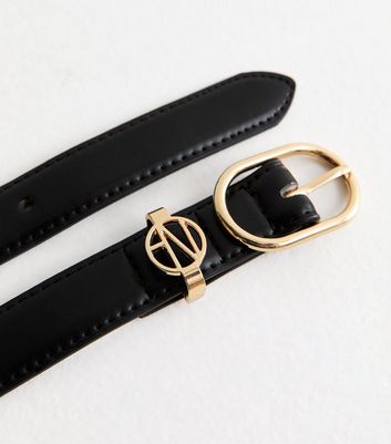 Black NL Buckle Faux Leather Belt
