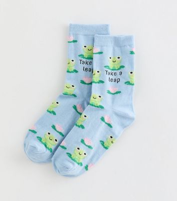 Mid Blue Take a Leap Frog Patterned Ankle Socks