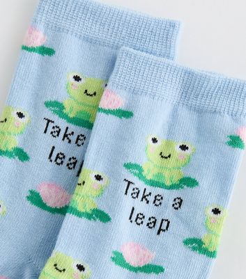 Mid Blue Take a Leap Frog Patterned Ankle Socks