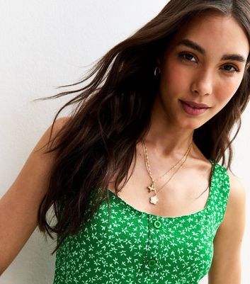 Green Crinkle Texture Floral Print Button Front Mini Dress