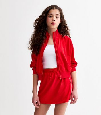 Girls Bright Red Piped Trim Mini Skirt 3 Girls Bright Red Piped Trim Mini Skirt