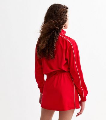 Girls Bright Red Piped Trim Mini Skirt 4 Girls Bright Red Piped Trim Mini Skirt