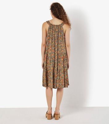Apricot Brown Printed Midi Dress