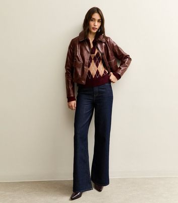 Burgundy Creased Faux Leather Jacket