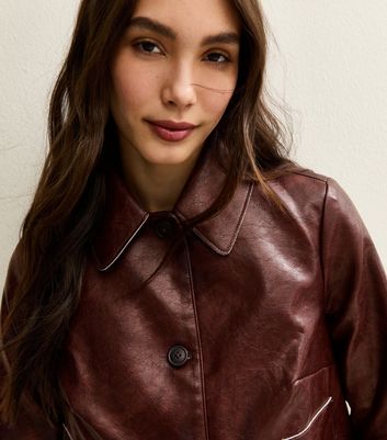 Burgundy Creased Faux Leather Jacket