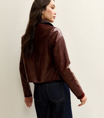 Burgundy Creased Faux Leather Jacket