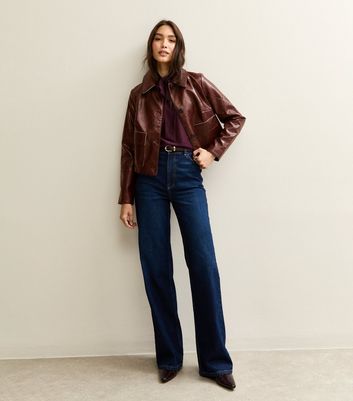 Burgundy Creased Faux Leather Jacket