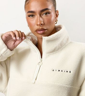 Gym King Cream Fleece Logo Embroidered Quarter Zip Sweatshirt