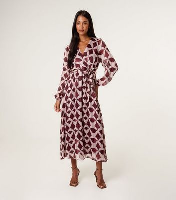 Blue Vanilla Burgundy Patterned Wrap Midi Dress 3 Blue Vanilla Burgundy Patterned Wrap Midi Dress
