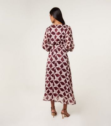 Blue Vanilla Burgundy Patterned Wrap Midi Dress 4 Blue Vanilla Burgundy Patterned Wrap Midi Dress