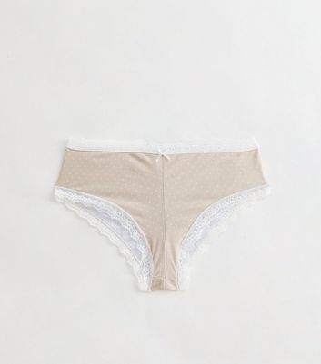 Girls Light Brown Polka Dot Micro Lace Briefs