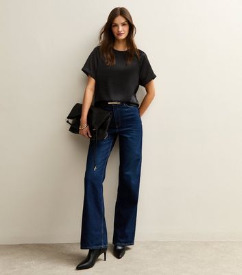 Tall Black Satin Short Sleeve Top