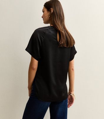 Tall Black Satin Short Sleeve Top