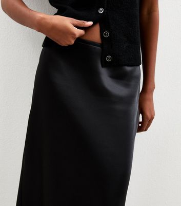 Black Satin Bias Cut Midi Skirt 4 Black Satin Bias Cut Midi Skirt