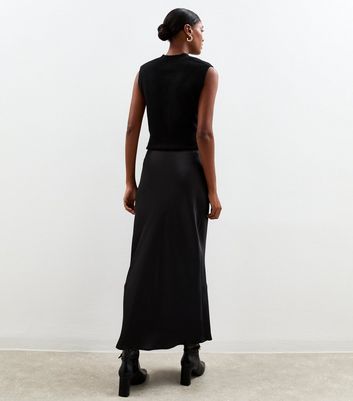 Black Satin Bias Cut Midi Skirt 6 Black Satin Bias Cut Midi Skirt