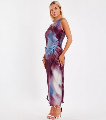 QUIZ Purple Satin Abstract Midaxi Dress