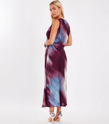 QUIZ Purple Satin Abstract Midaxi Dress 3 QUIZ Purple Satin Abstract Midaxi Dress