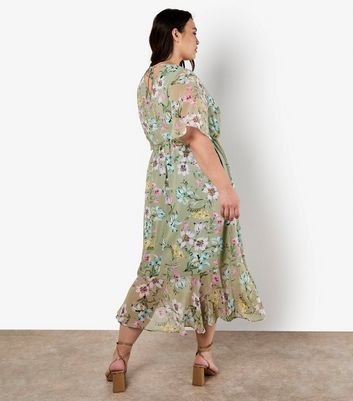 Apricot Curves Green Floral Print Chiffon Midi Dress 3 Apricot Curves Green Floral Print Chiffon Midi Dress