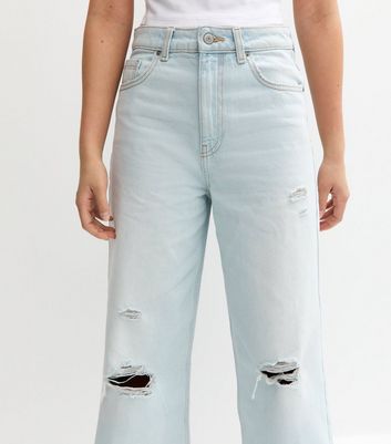 Girls Light Blue Busted Knee Super Wide Leg Jeans 3 Girls Light Blue Busted Knee Super Wide Leg Jeans