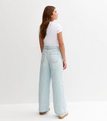 Girls Light Blue Busted Knee Super Wide Leg Jeans 6 Girls Light Blue Busted Knee Super Wide Leg Jeans