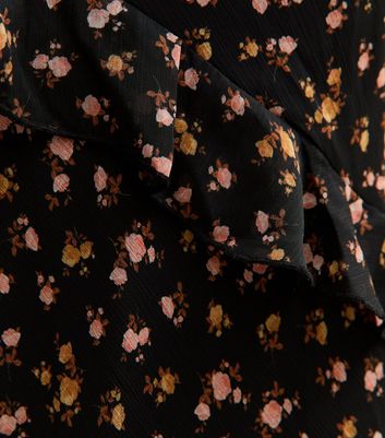 Black Floral Ruffled Bias Cut Midi Skirt 5 Black Floral Ruffled Bias Cut Midi Skirt