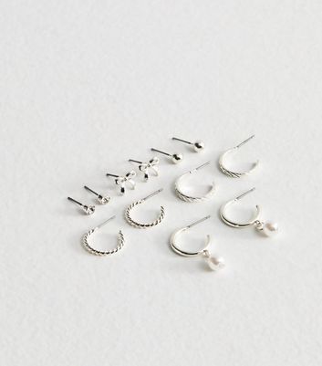Silver Tone Pack of 6 Assorted Stud and Hoop Earrings