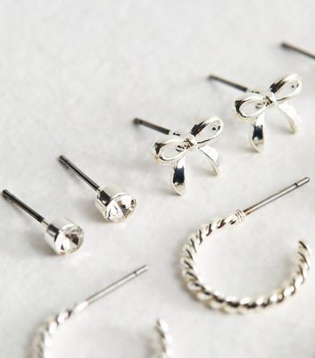 Silver Tone Pack of 6 Assorted Stud and Hoop Earrings 3 Silver Tone Pack of 6 Assorted Stud and Hoop Earrings