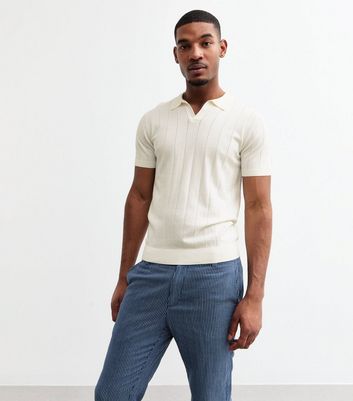 Off White Regular Wide Pointelle Collared Top