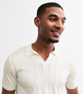 Off White Regular Wide Pointelle Collared Top