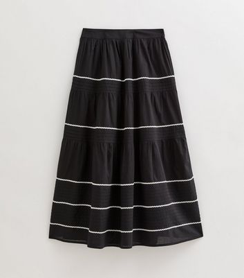 Black Ric Rac Tiered Midi Skirt 5 Black Ric Rac Tiered Midi Skirt