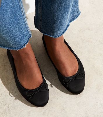 Black Satin Ballet Flats