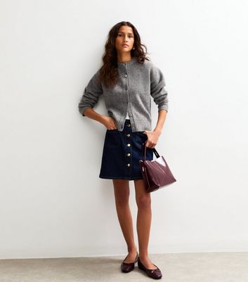 Grey Crew Neck Knit Cardigan 3 Grey Crew Neck Knit Cardigan