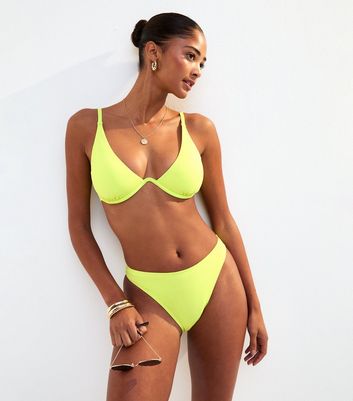 Bright Yellow Textured High Waist Bikini Briefs