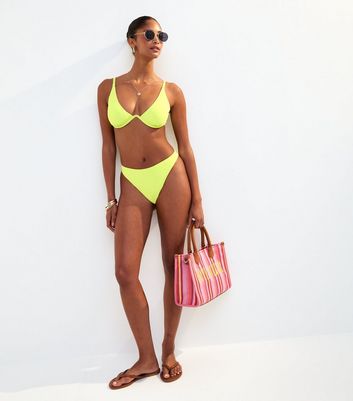 Bright Yellow Textured High Waist Bikini Briefs