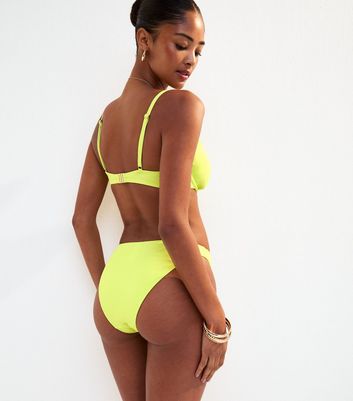 Bright Yellow Textured High Waist Bikini Briefs