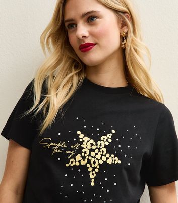 Black Leopard Pattern Star Print T-Shirt