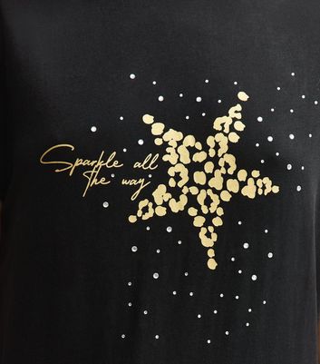 Black Leopard Pattern Star Print T-Shirt