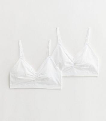 Girls Pack of 2 White Ruched-Front Seamless Bras
