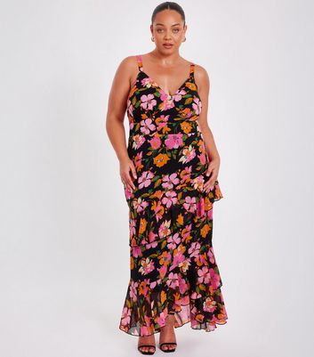 Quiz Curves Multicoloured Floral Print Maxi Dress