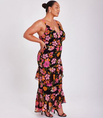 Quiz Curves Multicoloured Floral Print Maxi Dress