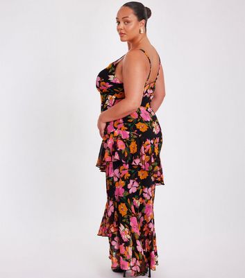 Quiz Curves Multicoloured Floral Print Maxi Dress