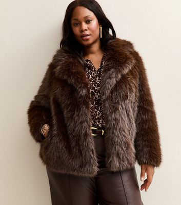 Curves Dark Brown Shaggy Faux Fur Jacket