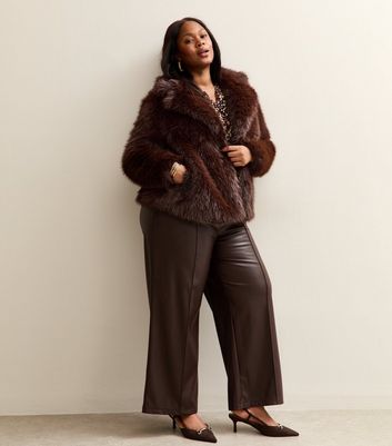 Curves Dark Brown Shaggy Faux Fur Jacket