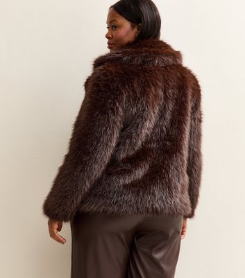 Curves Dark Brown Shaggy Faux Fur Jacket