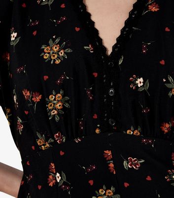 Apricot Black Floral Heart Print Ditsy Dress 4 Apricot Black Floral Heart Print Ditsy Dress